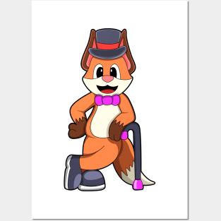 Fox as Gentleman with Hat & Stick Posters and Art